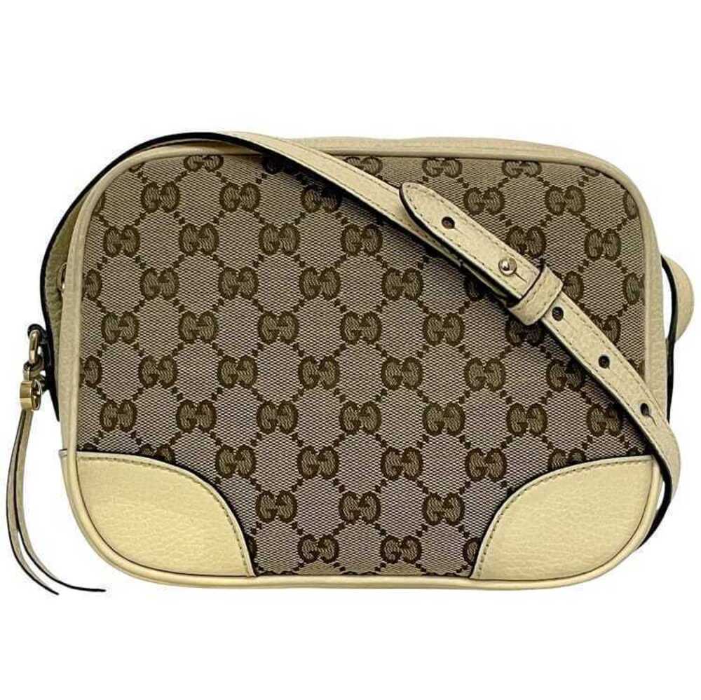 Gucci Canvas Leather GG Over Zipper Crossbody Bag Beige White
